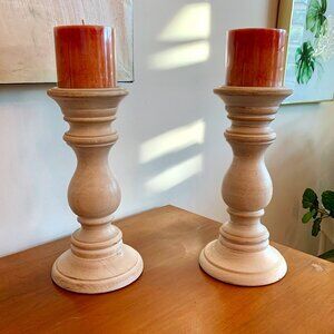 Candlestick Holders for Pillar Candles Farmhouse Rustic Whitewashed Wood 10"